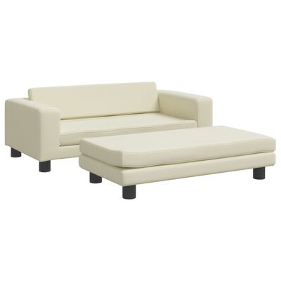 vidaXL bērnu dīvāns ar soliņu, krēmkrāsas, 100x50x30 cm, mākslīgā āda
