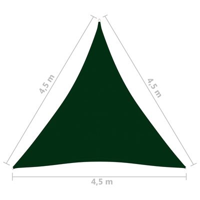 vidaXL saulessargs, 4,5x4,5x4,5 m, trijstūra, tumši zaļš audums