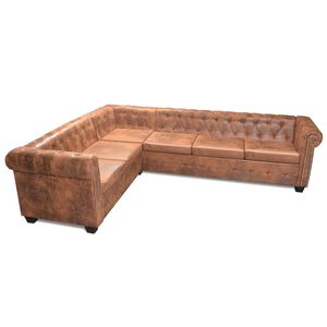 vidaXL se&scaron;vietīgs Chesterfield dīvāns, brūna mākslīgā āda