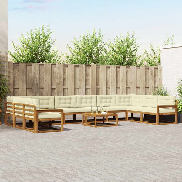 vidaXL Āra dīvānu komplekts ar spilvenu 11 pcs Dabisks un krējuma