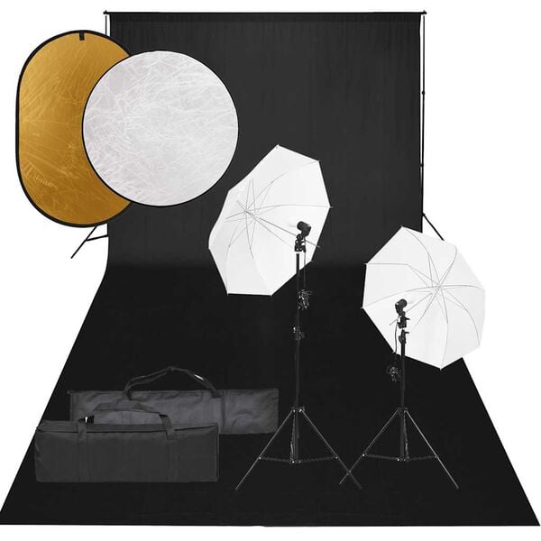 vidaXL fotostudijas komplekts &ndash; gaismas, fons, reflektori