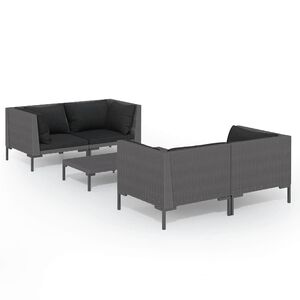 vidaXL 5-daļīgs dārza mēbeļu komplekts, matrači, pelēka PE rotangpalma