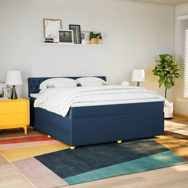vidaXL atsperu gulta ar matraci, zils, 180x200 cm, audums