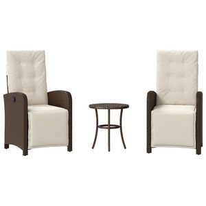 vidaXL 3-daļīgs bistro mēbeļu komplekts, matrači, brūna PE rotangpalma