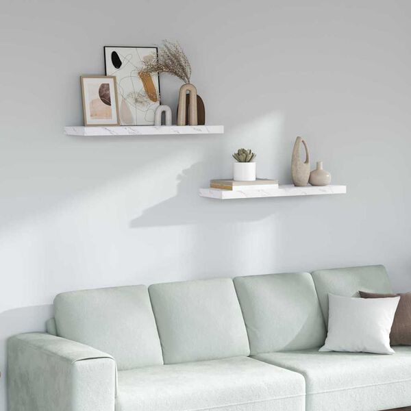 vidaXL Sienas plaukts 2 pcs Balts marmors 80 x 23,5 x 4 cm