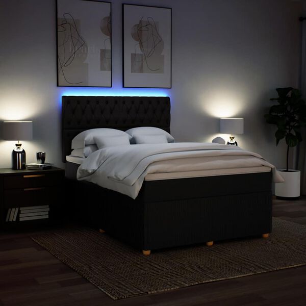 vidaXL atsperu gulta ar matraci, melns, 160x200 cm, audums