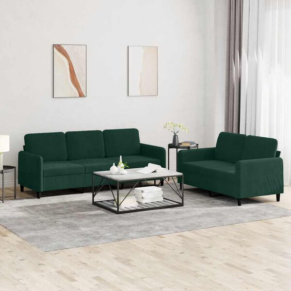 vidaXL divdaļīgs dīvānu komplekts, tum&scaron;i zaļ&scaron; samts