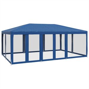 vidaXL svinību telts, ar 10 sieta sienām, 6x4 m, zila, HDPE