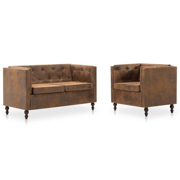 vidaXL Chesterfield dīvāni, 2 gab., brūni, auduma apdare