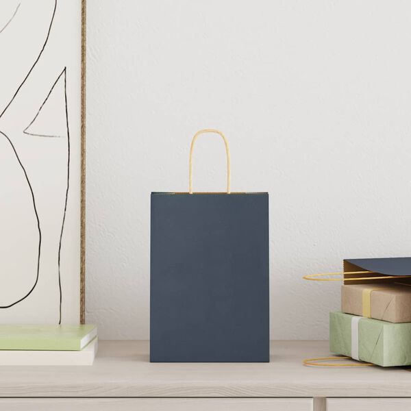 vidaXL papīra maisiņi 250 gab. ar rokturiem, zili, 15x8x21 cm