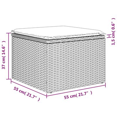 vidaXL dārza soliņš ar matraci, pelēka PE rotangpalma, 55x55x37 cm
