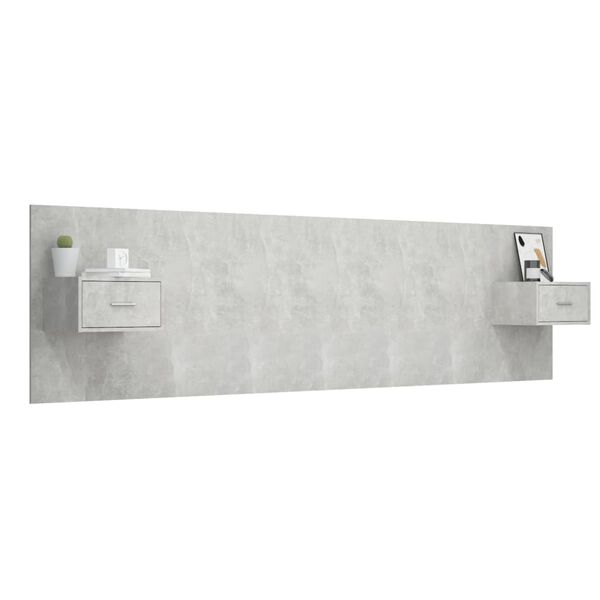 vidaXL gultas galvgalis ar skapī&scaron;iem, betona pelēks, inženierijas koks