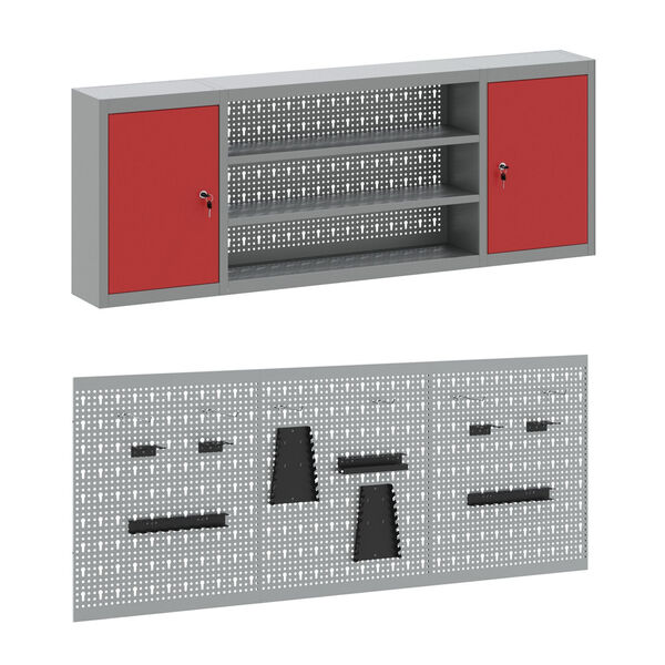 vidaXL Darba skapis ar atvilktni 7 pcs Sarkana 150 x 55 x 200 cm