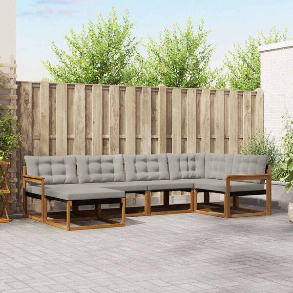 vidaXL Āra dīvānu komplekts ar spilvenu 6 pcs Dabīgs un gai&scaron;i pelēks