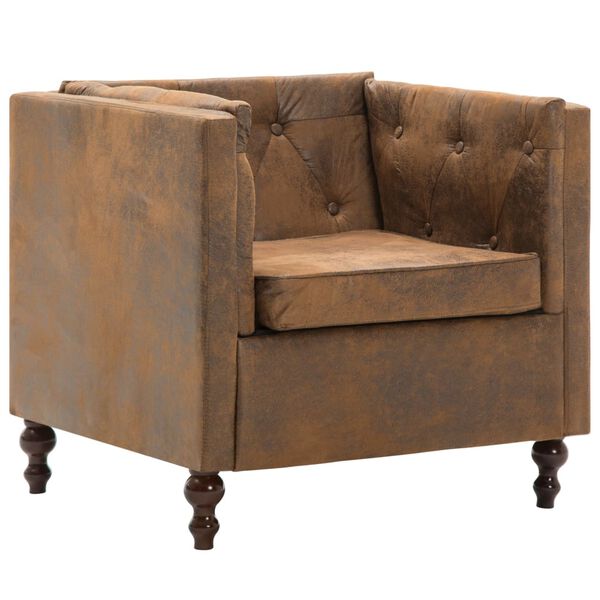 vidaXL Chesterfield dīvāni, 2 gab., brūni, zam&scaron;ādas imitācijas apdare
