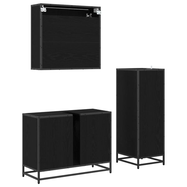 vidaXL Vannas istabas mēbeļu komplekts ar plauktu 3 pcs Melns ozolkoks