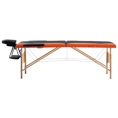 vidaXL saliekams masāžas galds, 2 daļas, koks, melns ar oranžu