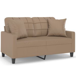 vidaXL divvietīgs dīvāns ar spilveniem, kapučīno, 120 cm, mākslīgā āda