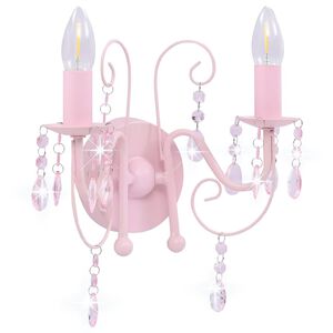 vidaXL sienas lampa ar pērlītēm, rozā, 2 x E14 spuldzes