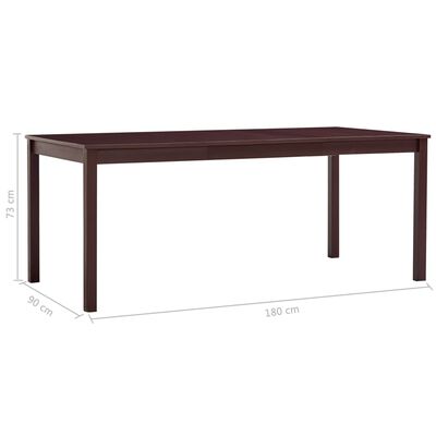 vidaXL virtuves galds, 180x90x73 cm, tumši brūns, priedes koks