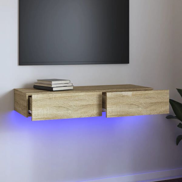 vidaXL TV skapītis ar LED apgaismojumu, ozolkoka krāsa, 90x35x15,5 cm