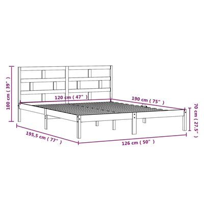 vidaXL gultas rāmis, pelēks, 120x190 cm, divvietīgs, masīvkoks