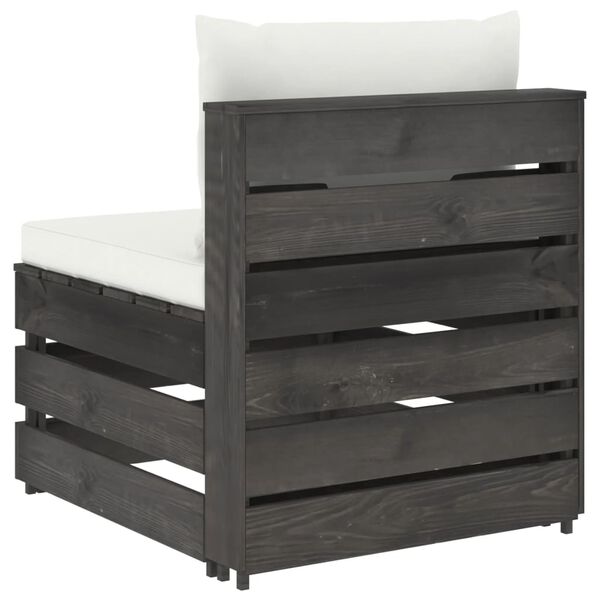 vidaXL vidējais moduļu dīvāns ar spilveniem, pelēks, impregnēts koks