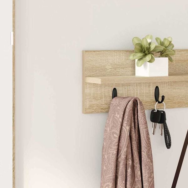 vidaXL Sienas pakaramais ar uzglabā&scaron;anu Sonoma ozols 80 x 10,5 x 18 cm