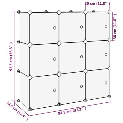 vidaXL skapītis ar durvīm, 9 kubveida nodalījumi, melns, plastmasa