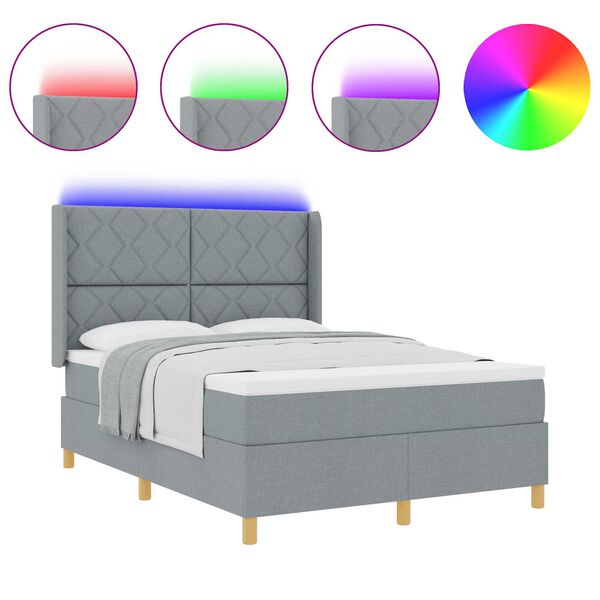 vidaXL Kastītes atsperu gulta Gai&scaron;i pelēks 140 x 200 cm audums