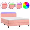 vidaXL atsperu gulta ar matraci, LED, rozā samts, 140x190 cm