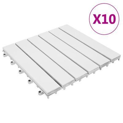 vidaXL terases flīzes, 10 gab., baltas, 30x30 cm, akācijas masīvkoks
