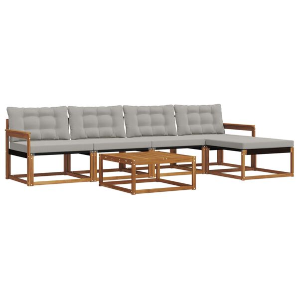 vidaXL Āra dīvānu komplekts ar spilvenu 6 pcs Dabīgs un gai&scaron;i pelēks