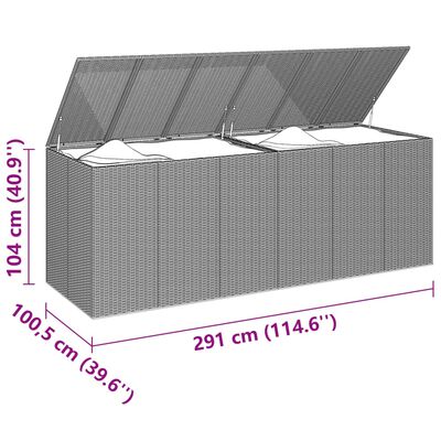 vidaXL dārza spilvenu kaste, 291x100,5x104 cm, pelēka PE rotangpalma
