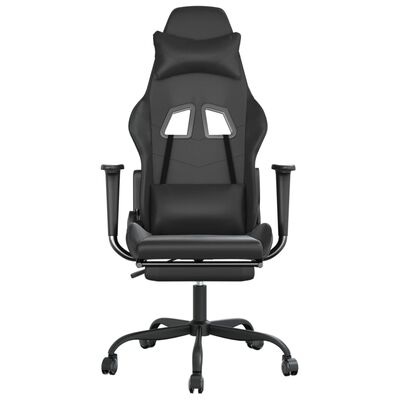 vidaXL masāžas datorspēļu krēsls ar kāju balstu, melna mākslīgā āda