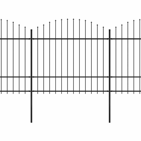 vidaXL dārza žogs ar pīķiem aug&scaron;pusē, tērauds, (1,5-1,75)x15,3m, melns