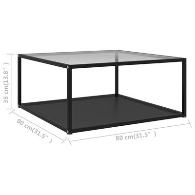 vidaXL kafijas galdiņš, melns, caurspīdīgs, 80x80x35 cm, rūdīts stikls