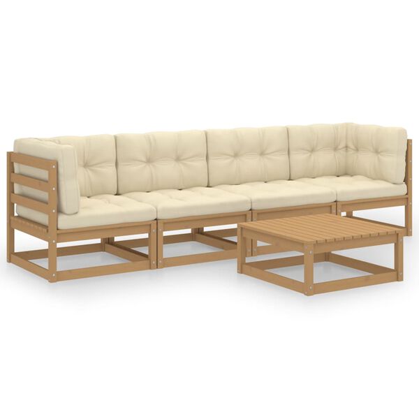 vidaXL 5-daļīgs dārza atpūtas mēbeļu komplekts ar matračiem, priede