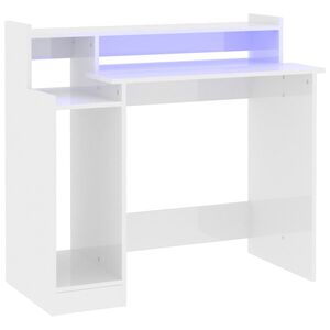 vidaXL rakstāmgalds, LED, spīdīgi balts, 97x45x90cm, inženierijas koks