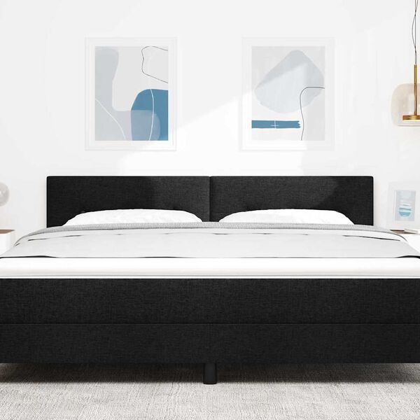 vidaXL LED gultas galva ar galvas klāju Melna 180 cm Poliesters