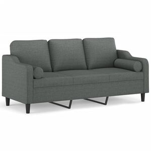 vidaXL trīsvietīgs dīvāns ar spilveniem, tum&scaron;i pelēks, 180 cm, audums
