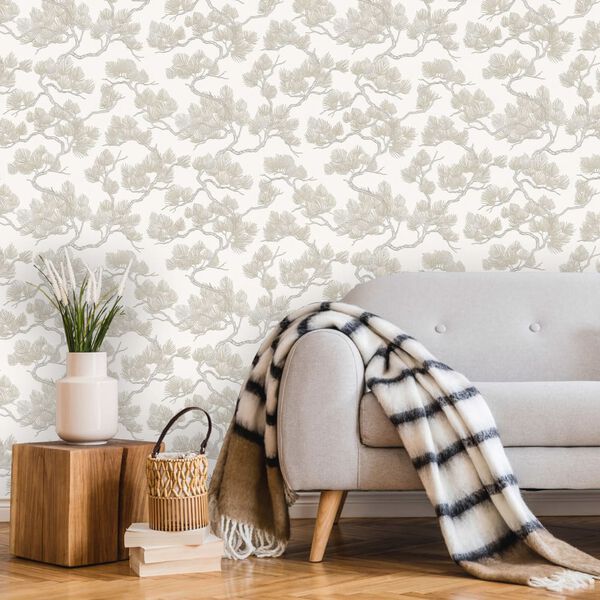 DUTCH WALLCOVERINGS tapete, priedes apdruka, balta