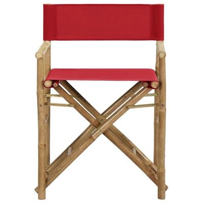 vidaXL režisora krēsli, 2 gab., saliekami, bambuss, sarkans audums