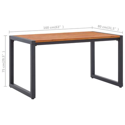 vidaXL dārza galds ar U formas kājām, 160x80x75 cm, akācijas masīvkoks