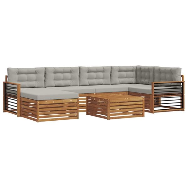 vidaXL Āra dīvānu komplekts ar spilvenu 7 pcs Dabīgs un gai&scaron;i pelēks