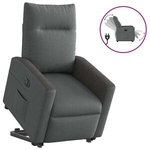 vidaXL elektrisks atpūtas krēsls, paceļams, atgāžams, pelēks audums
