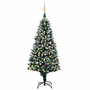 vidaXL mākslīgais Ziemassvētku eglīte ar LED un bumbu komplektu un čiekuriem, 210 cm