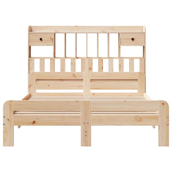 vidaXL gulta ar grāmatu plauktu, bez matrača, 160x200 cm, priedes koks