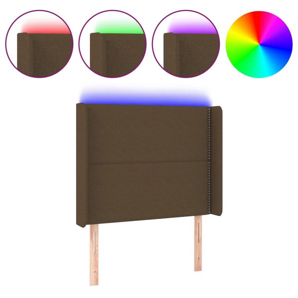 vidaXL gultas galvgalis ar LED, 83x16x118/128 cm, tum&scaron;i brūns audums