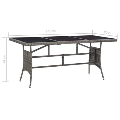vidaXL dārza galds, pelēks, 170x80x74 cm, PE rotangpalma